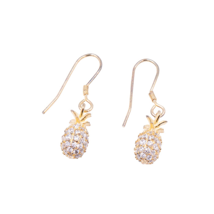 18K Yellow Gold Plated Sterling Silver 1.25 Inch CZ Pineapple Dangle Earrings