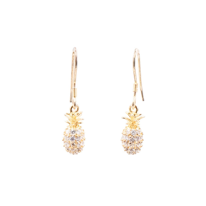 18K Yellow Gold Plated Sterling Silver 1.25 Inch CZ Pineapple Dangle Earrings