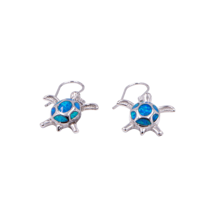 950 Silver 1.5 Inch Lab Created Opal Sea Turtle Dangle Earrings