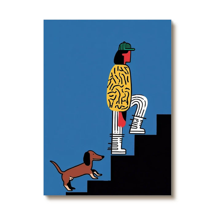 A Colorful Climb I colorful pop art figure and pet canvas wall art