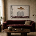 minimalist Western cowboy portrait wall art displayed in a styled living room