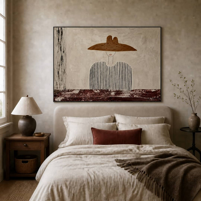 minimalist Western cowboy portrait wall art in a coordinated modern interior