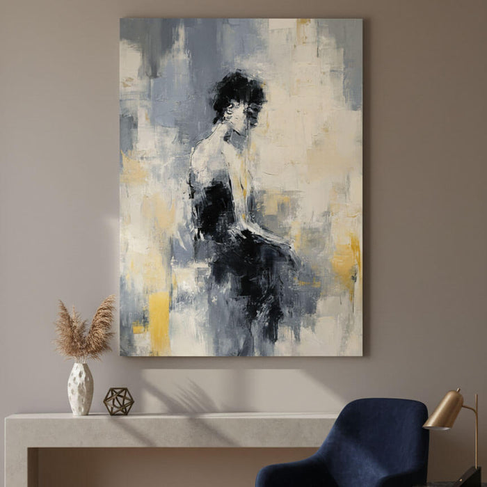 A Pause in Thought framed figure canvas print styled in a modern room