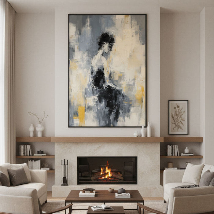 A Pause in Thought abstract painting with reflective mood and human form