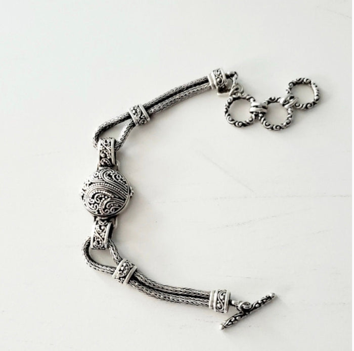 Abalone And Elephant Sterling Silver Toggle Bracelet 6.5 to 7 Inches