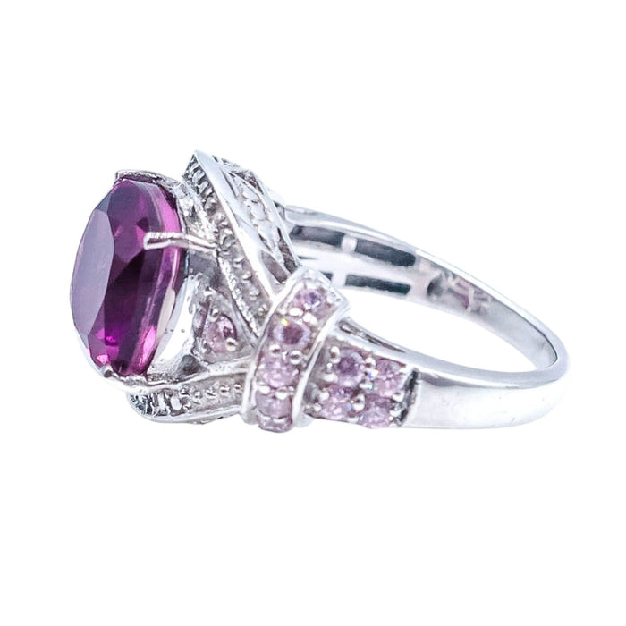 African Lilac Quartz Sterling Silver Statement Ring Size 8