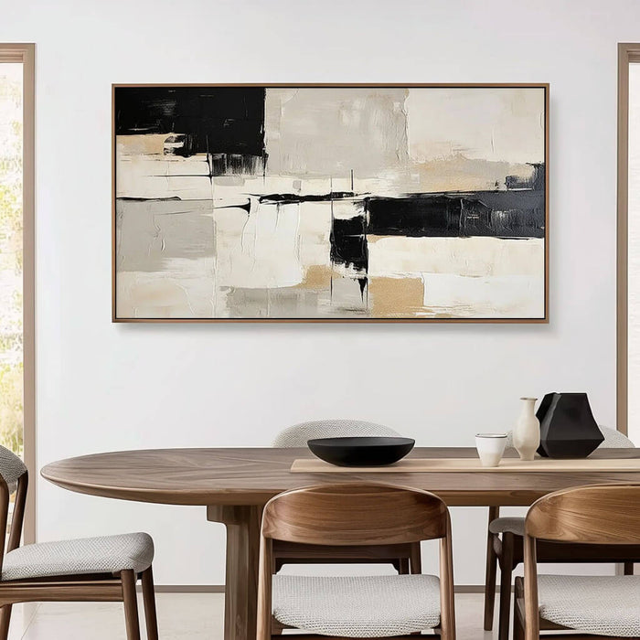 Black and Beige Abstract Wall Art - Modern Textured Canvas Painting for Living Room - Altered State - Hues Art Lab