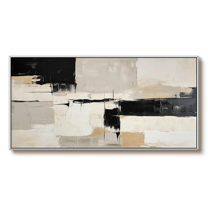 Black and Beige Abstract Wall Art - Modern Textured Canvas Painting for Living Room - Altered State - Hues Art Lab