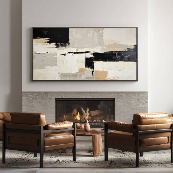 Black and Beige Abstract Wall Art - Modern Textured Canvas Painting for Living Room - Altered State - Hues Art Lab