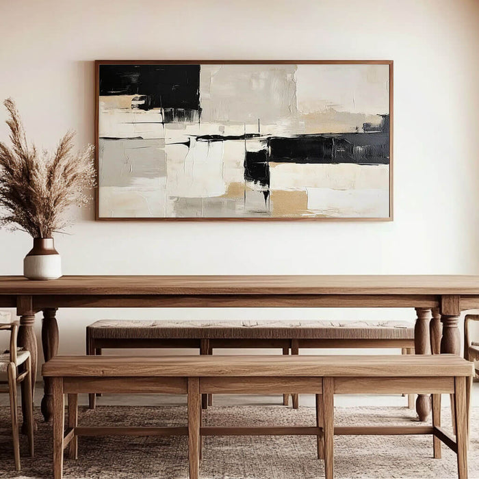Black and Beige Abstract Wall Art - Modern Textured Canvas Painting for Living Room - Altered State - Hues Art Lab