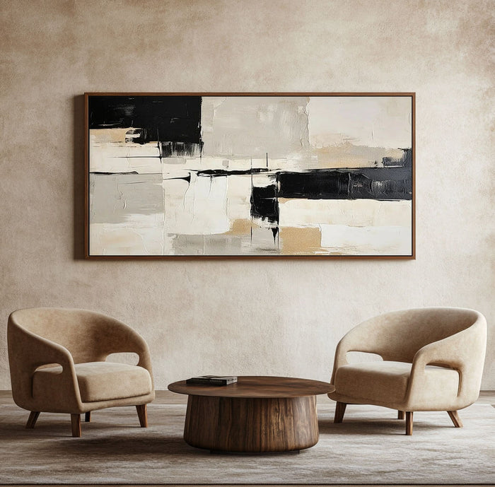 Black and Beige Abstract Wall Art - Modern Textured Canvas Painting for Living Room - Altered State - Hues Art Lab