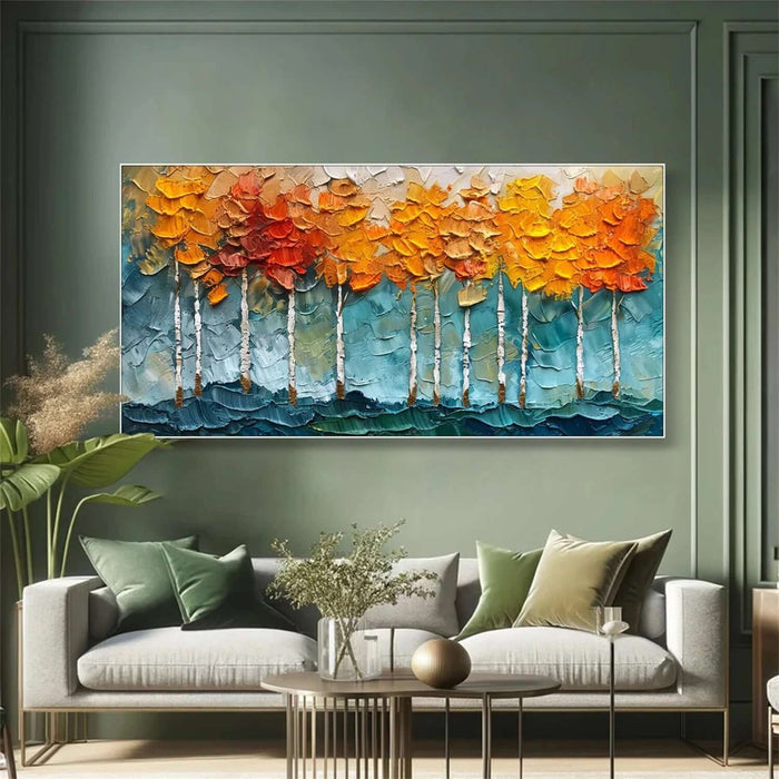 Vibrant Tree Landscape Canvas with Palette Knife Texture - Living Room Decor - Amber Grove - Hues Art Lab