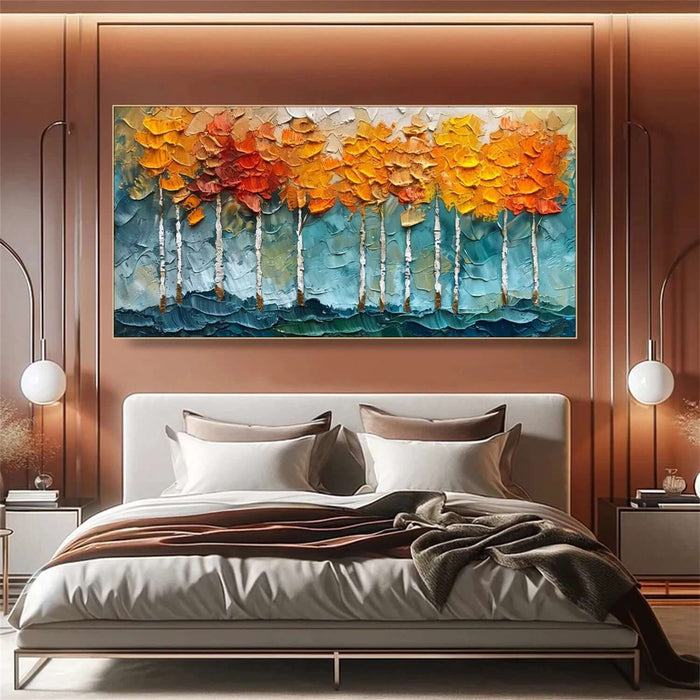 Vibrant Tree Landscape Canvas with Palette Knife Texture - Living Room Decor - Amber Grove - Hues Art Lab