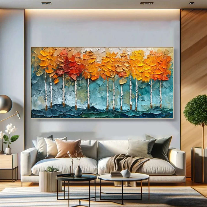 Vibrant Tree Landscape Canvas with Palette Knife Texture - Living Room Decor - Amber Grove - Hues Art Lab
