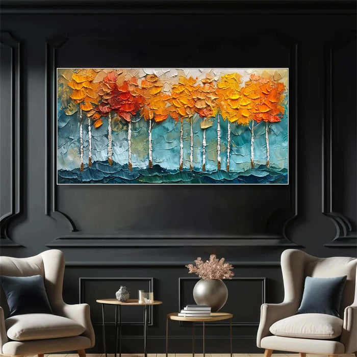 Vibrant Tree Landscape Canvas with Palette Knife Texture - Living Room Decor - Amber Grove - Hues Art Lab