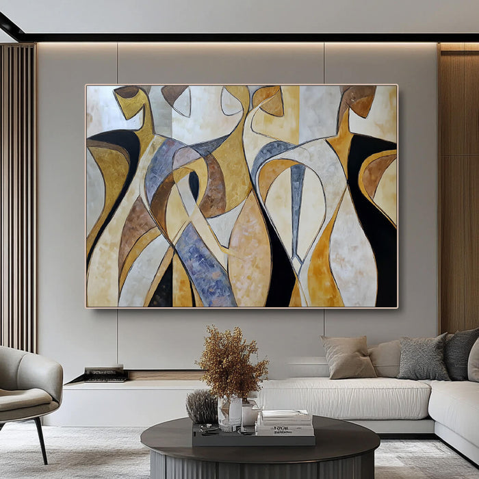 Amber Whispers large modern hand painted abstract female wall art by Hues Art Lab