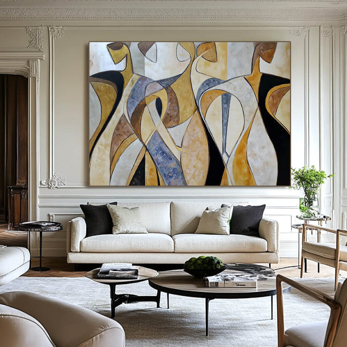 Amber Whispers modern abstract woman painting with warm expressive forms