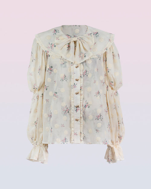 "Amelia" Cream Embroidered Floral Blouse