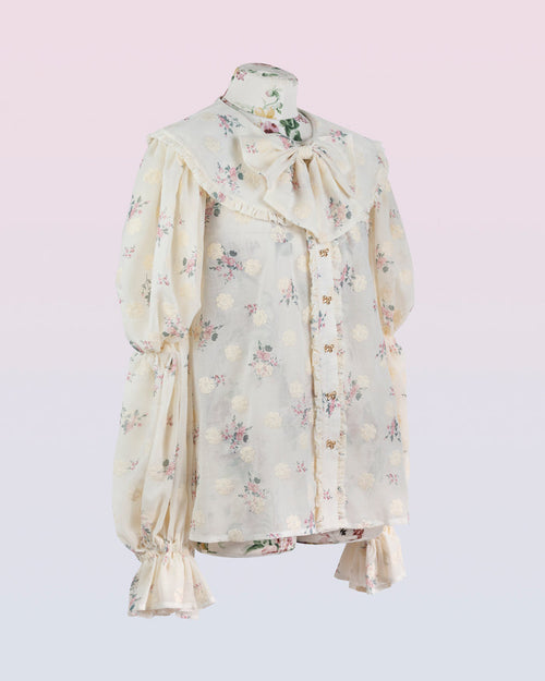 "Amelia" Cream Embroidered Floral Blouse