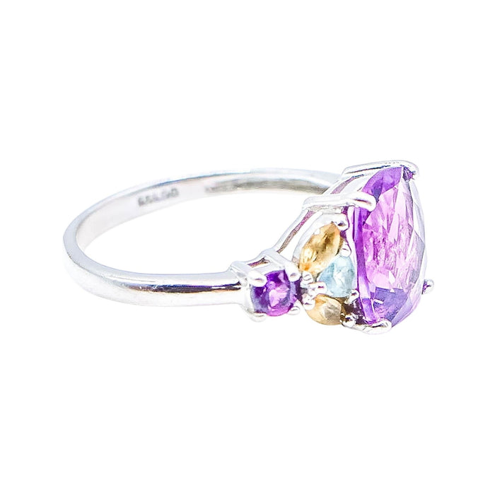 Amethyst Citrine Swiss Blue Topaz Ring Sterling Silver Size 8