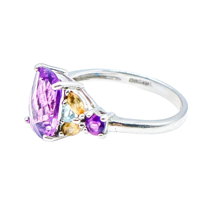 Amethyst Citrine Swiss Blue Topaz Ring Sterling Silver Size 8