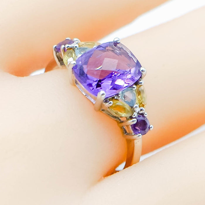 Amethyst Citrine Swiss Blue Topaz Ring Sterling Silver Size 8