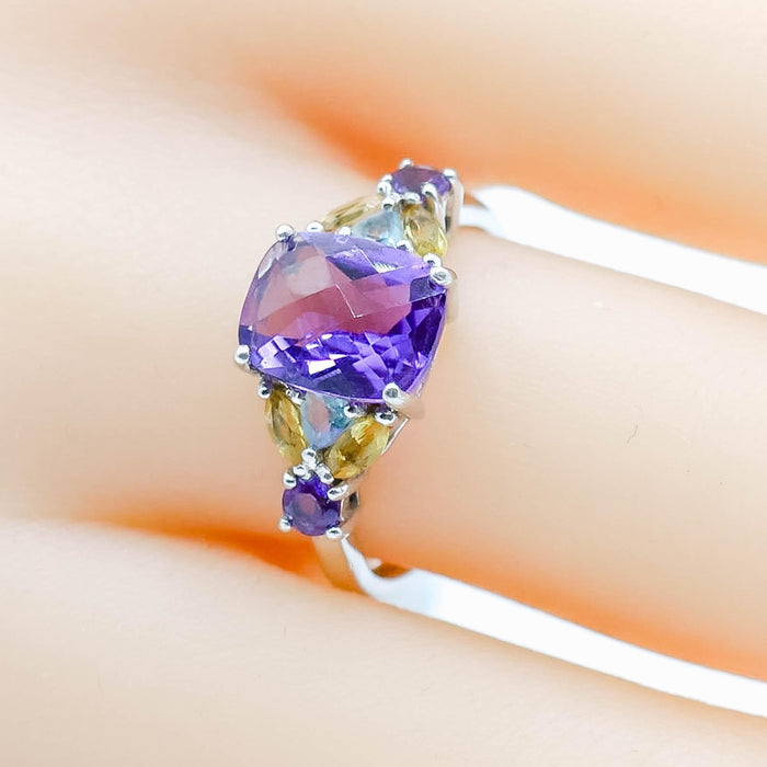 Amethyst Citrine Swiss Blue Topaz Ring Sterling Silver Size 8