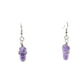 Amethyst Crystal Point Dangle Earrings Handwired Silver Tone Chakra Style