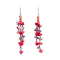 Amethyst Red Coral Chip Dangle Earrings 3.25" Silver Tone Long Drop