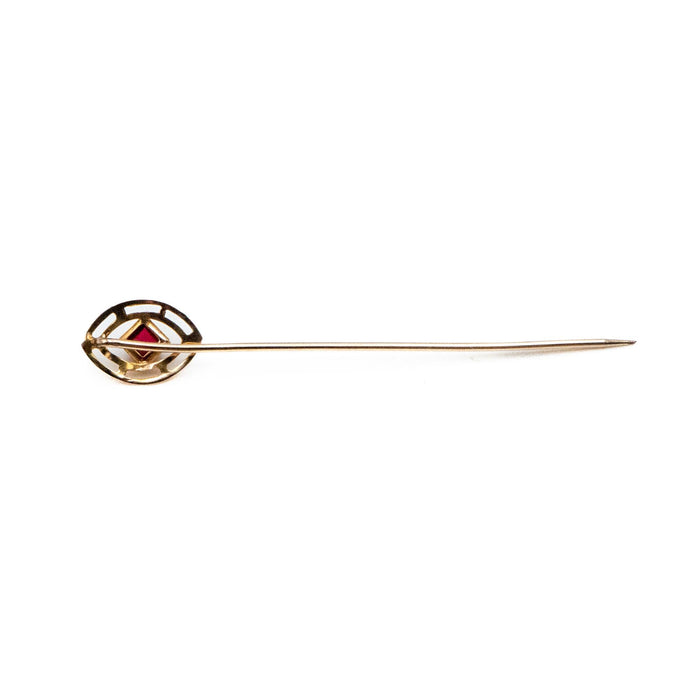 Antique 10K Yellow Gold Art Nouveau Red Paste Stick Pin