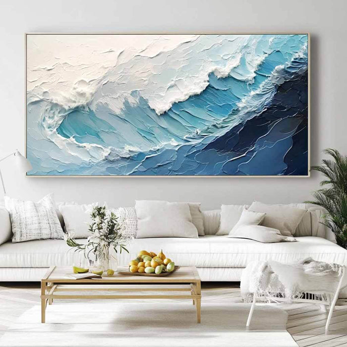 Large Textured Seascape Wall Art Painting - Aqua Falls - Hues Art Lab