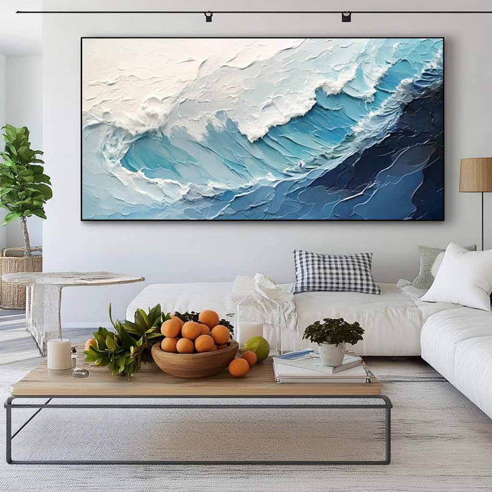 Large Textured Seascape Wall Art Painting - Aqua Falls - Hues Art Lab