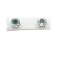 Aquamarine Cushion Cut Stud Earrings Sterling Silver 18K Gold Accent Designer Style