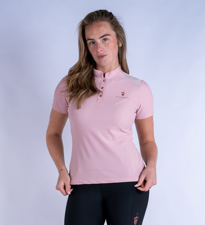Blackfort Equestrian women's Astrid pink polo shirt t-shirt rose gold buttons