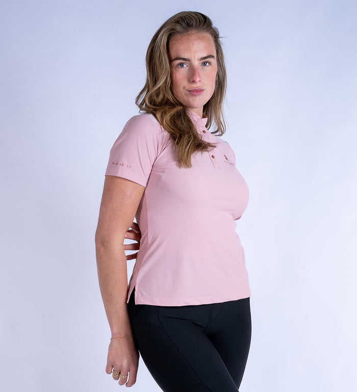 Blackfort Equestrian women's Astrid pink polo shirt t-shirt rose gold buttons