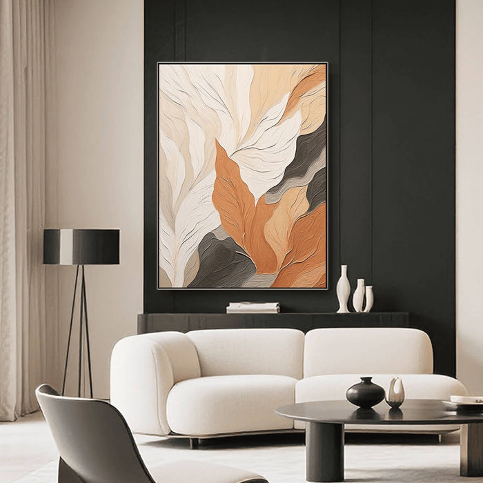 Modern Botanical Canvas Wall Art - Beige and Orange Abstract Leaf Artwork for Bedroom or Living Room - Autumn Leaves - Hues Art Lab
