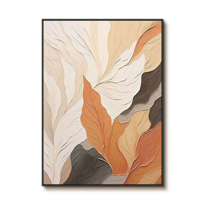 Modern Botanical Canvas Wall Art - Beige and Orange Abstract Leaf Artwork for Bedroom or Living Room - Autumn Leaves - Hues Art Lab