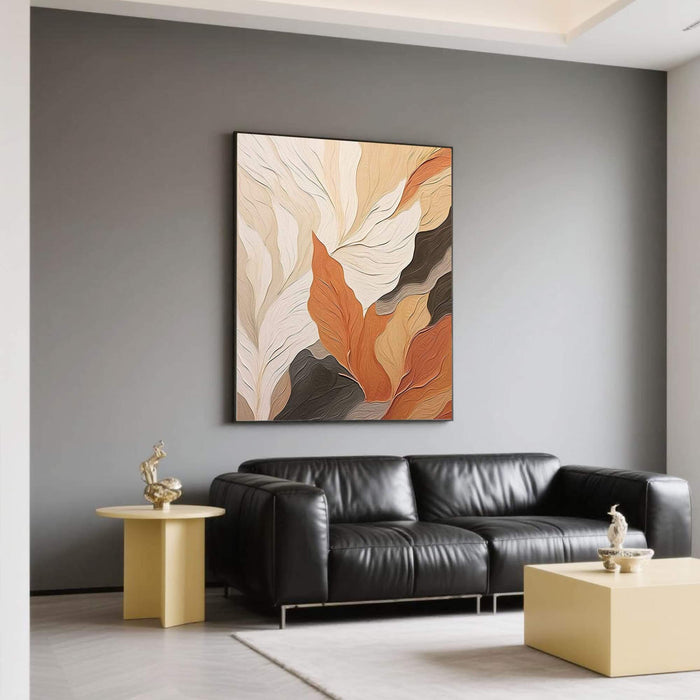Modern Botanical Canvas Wall Art - Beige and Orange Abstract Leaf Artwork for Bedroom or Living Room - Autumn Leaves - Hues Art Lab