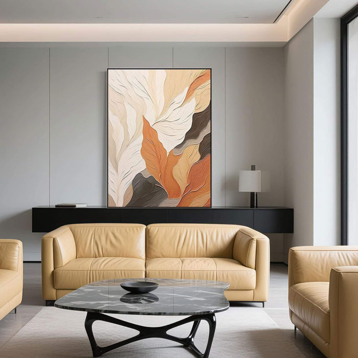 Modern Botanical Canvas Wall Art - Beige and Orange Abstract Leaf Artwork for Bedroom or Living Room - Autumn Leaves - Hues Art Lab