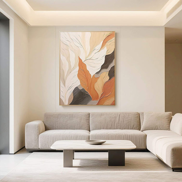 Modern Botanical Canvas Wall Art - Beige and Orange Abstract Leaf Artwork for Bedroom or Living Room - Autumn Leaves - Hues Art Lab