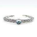 Bali Design Sterling Silver 7-Inch Artisan Cuff Bracelet With Blue Topaz