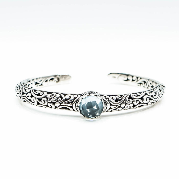 Bali Design Sterling Silver 7-Inch Artisan Cuff Bracelet With Blue Topaz