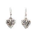 Bali Inspired Sterling Silver Scrollwork Heart Dangle Earrings 1 1/4 Inches