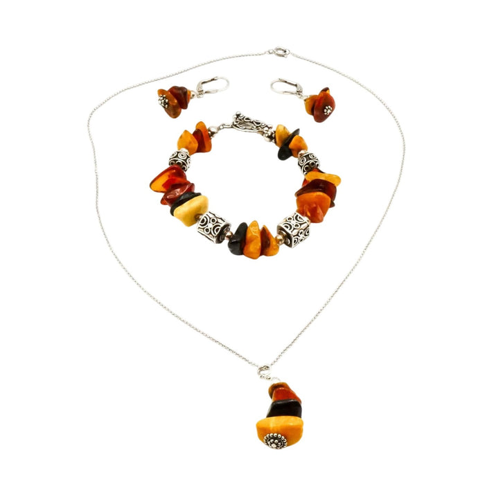 Baltic Amber Sterling Silver Toggle Bracelet Pendant Necklace Dangle Earrings Set