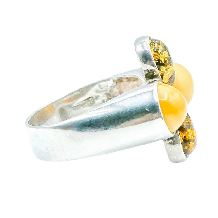 Baltic & Butterscotch Amber Sterling Silver Statement Ring Size 9