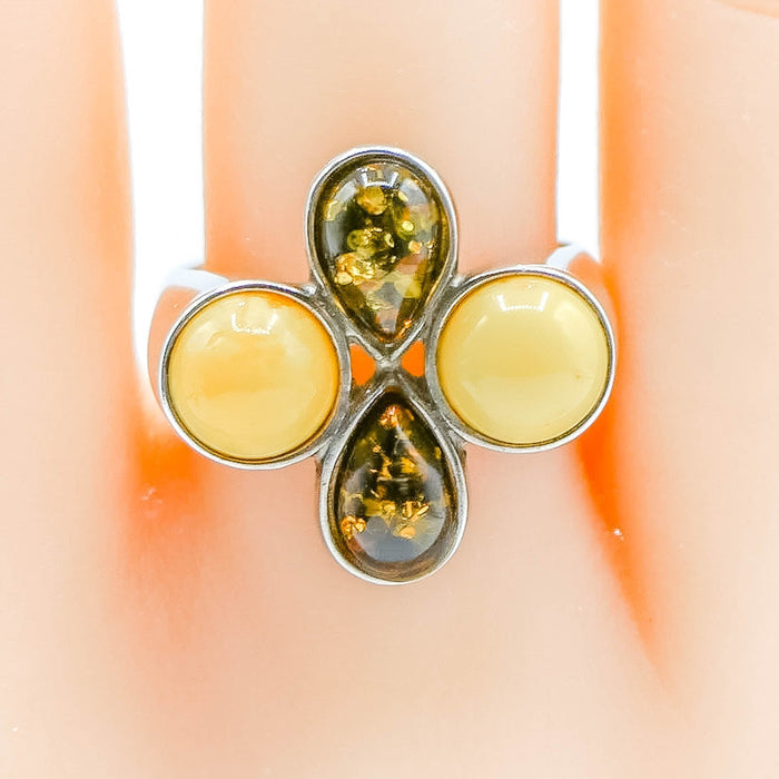 Baltic & Butterscotch Amber Sterling Silver Statement Ring Size 9