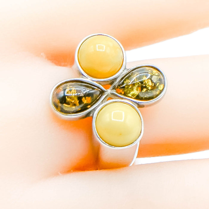 Baltic & Butterscotch Amber Sterling Silver Statement Ring Size 9