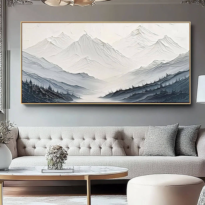 Textured Mountain Landscape Painting - Hand-Painted Neutral Canvas Wall Art - Beneath Still Peaks - Hues Art Lab