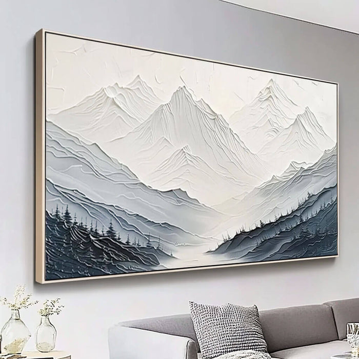 Textured Mountain Landscape Painting - Hand-Painted Neutral Canvas Wall Art - Beneath Still Peaks - Hues Art Lab