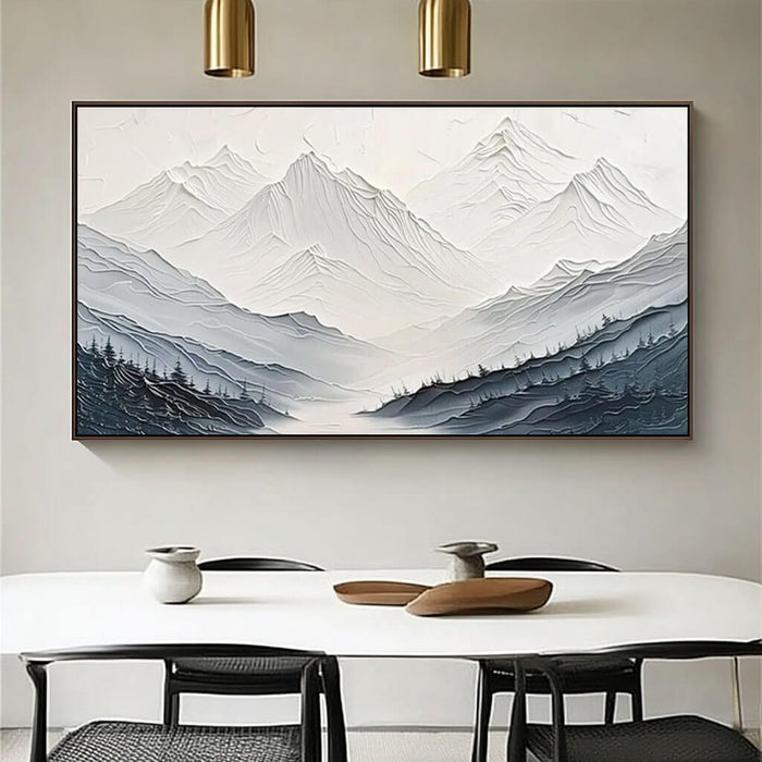 Textured Mountain Landscape Painting - Hand-Painted Neutral Canvas Wall Art - Beneath Still Peaks - Hues Art Lab